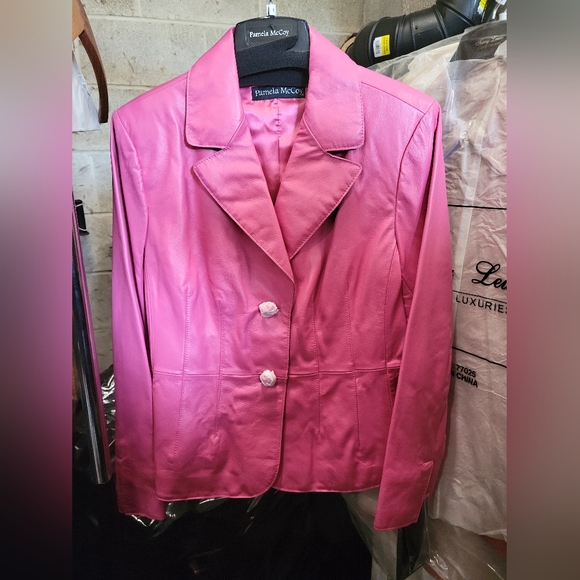 Pamela McCoy Pink Leather Blazer Jacket - Picture 1 of 3